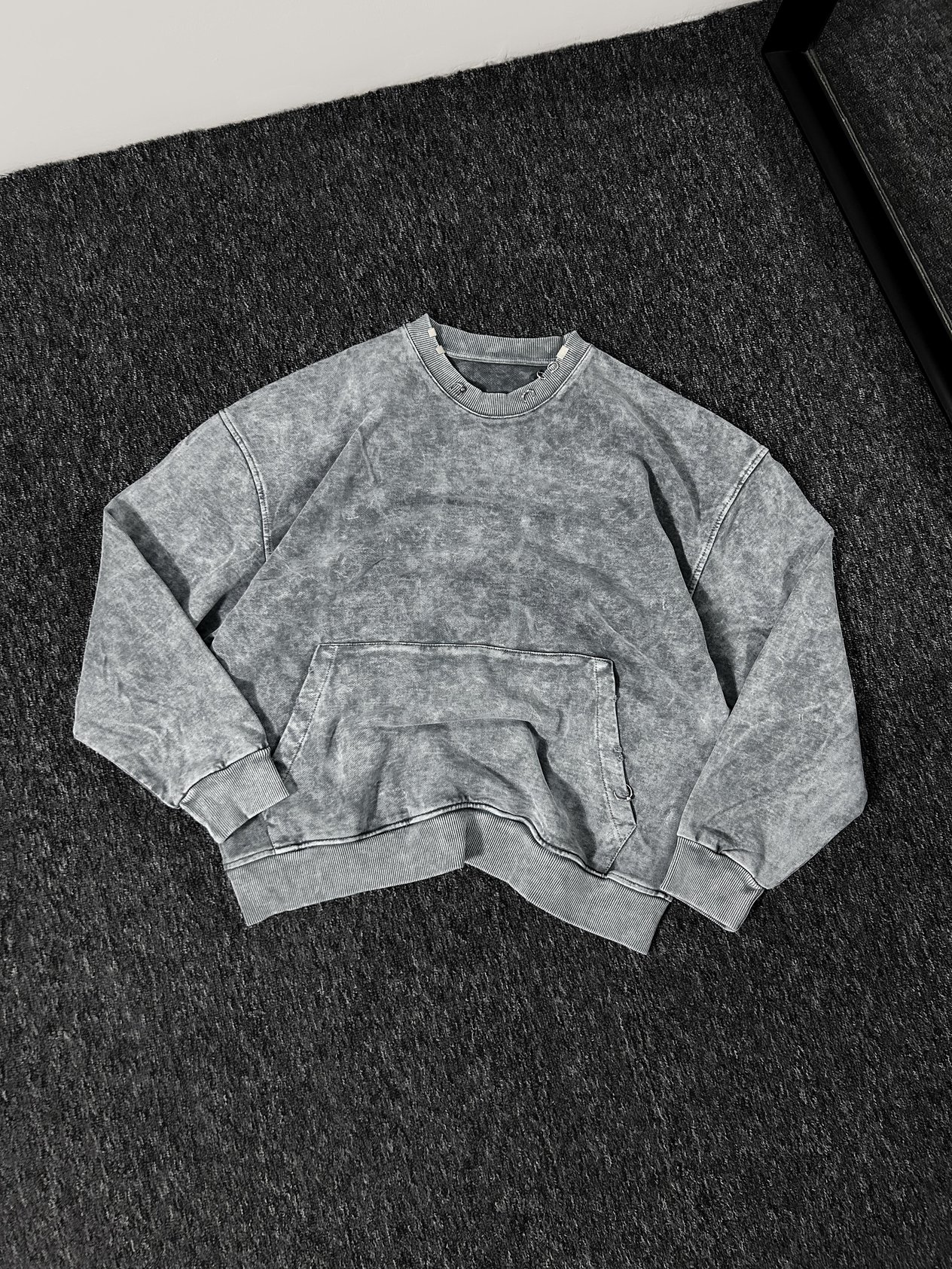 Yaka Detaylı Washed Oversize Sweatshirt Gri