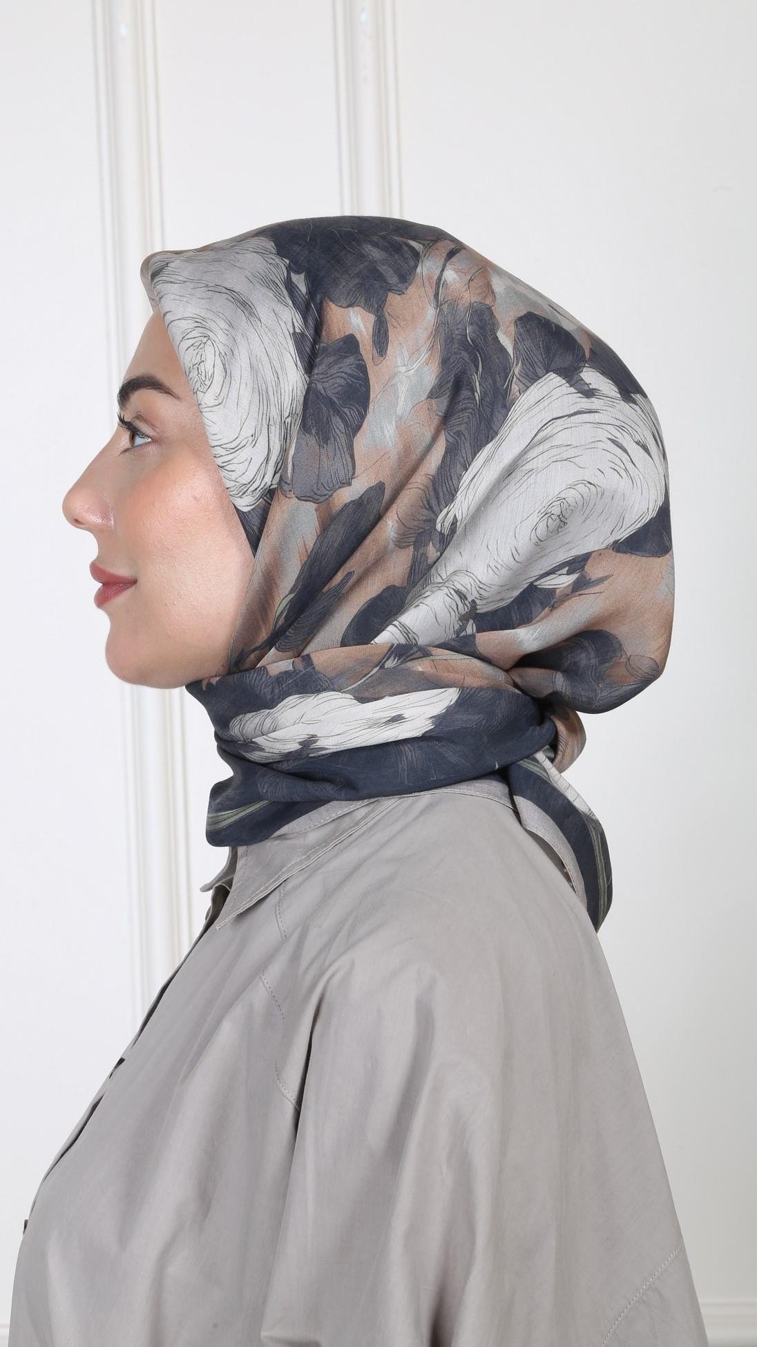 Locella Modal İpek Eşarp Siyah-Bej-5