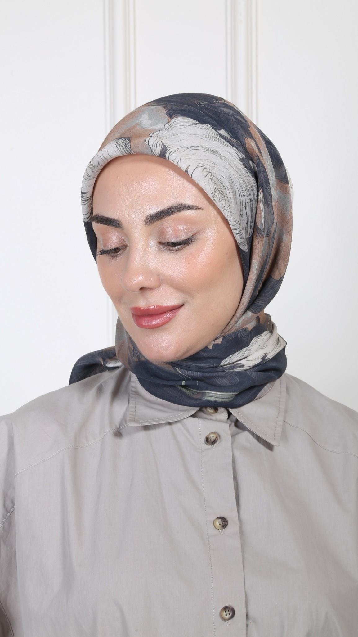 Locella Modal İpek Eşarp Siyah-Bej-5