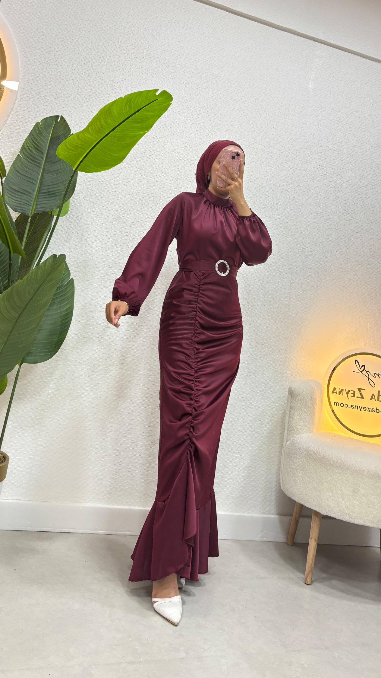 Rüya Balık Saten Abiye Bordo