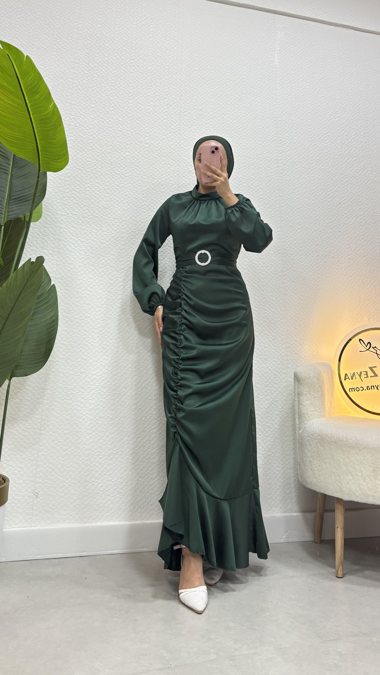Rüya Balık Saten Abiye Zümrüt Yeşili