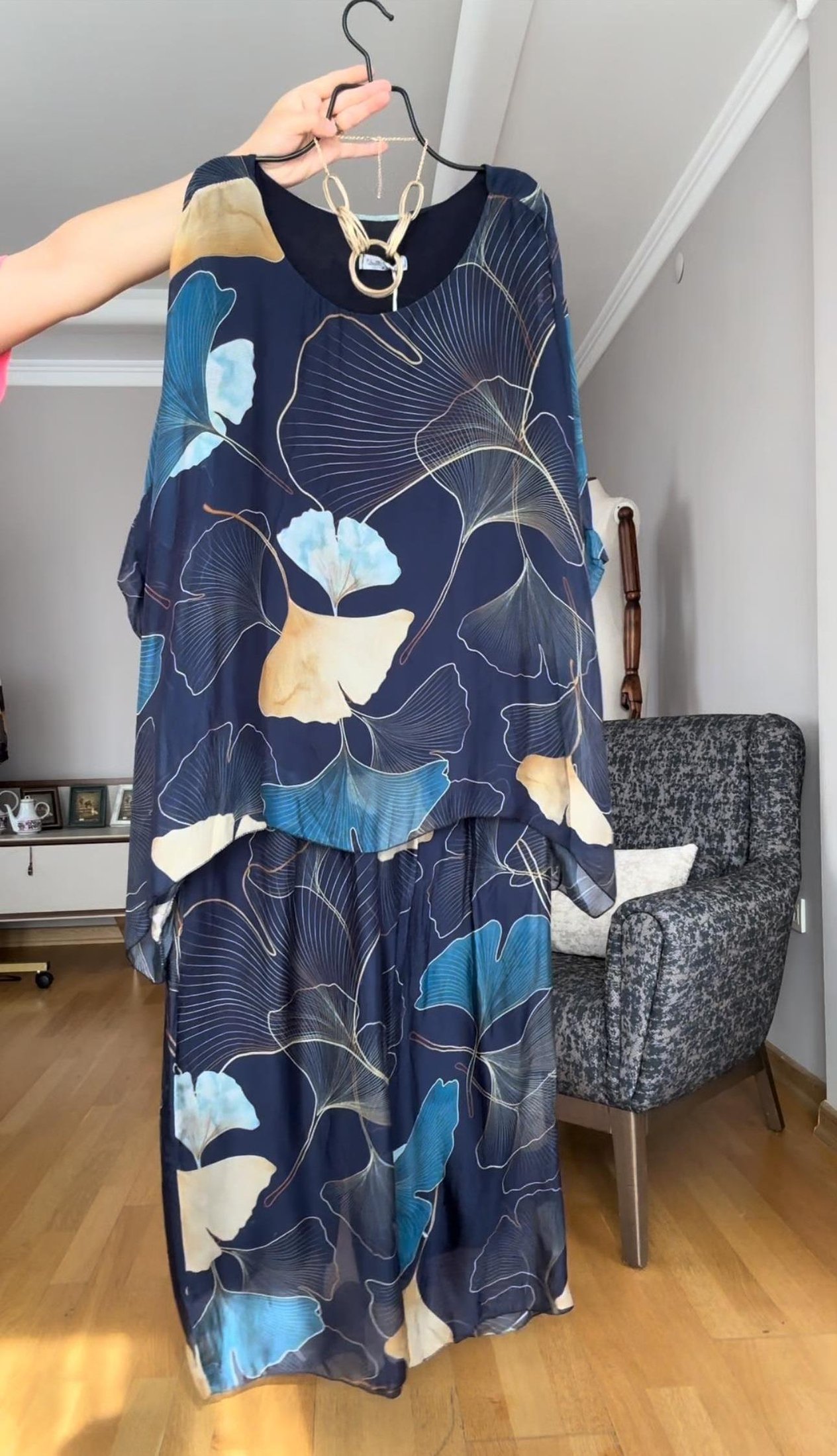 Lacivert İthal Oversize Bluz - Pantolon Takım