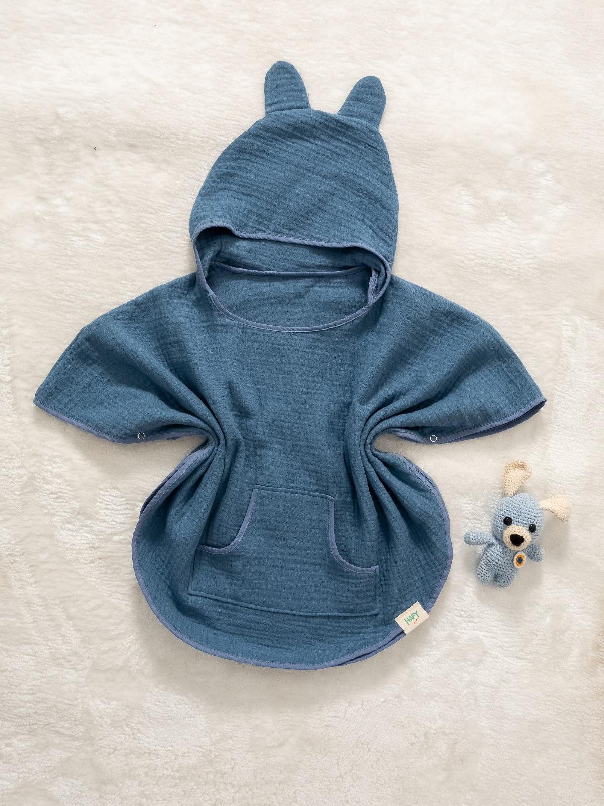 Hafy Baby %100 Organik Pamuklu İndigo 4 Katlı Müslin Panço