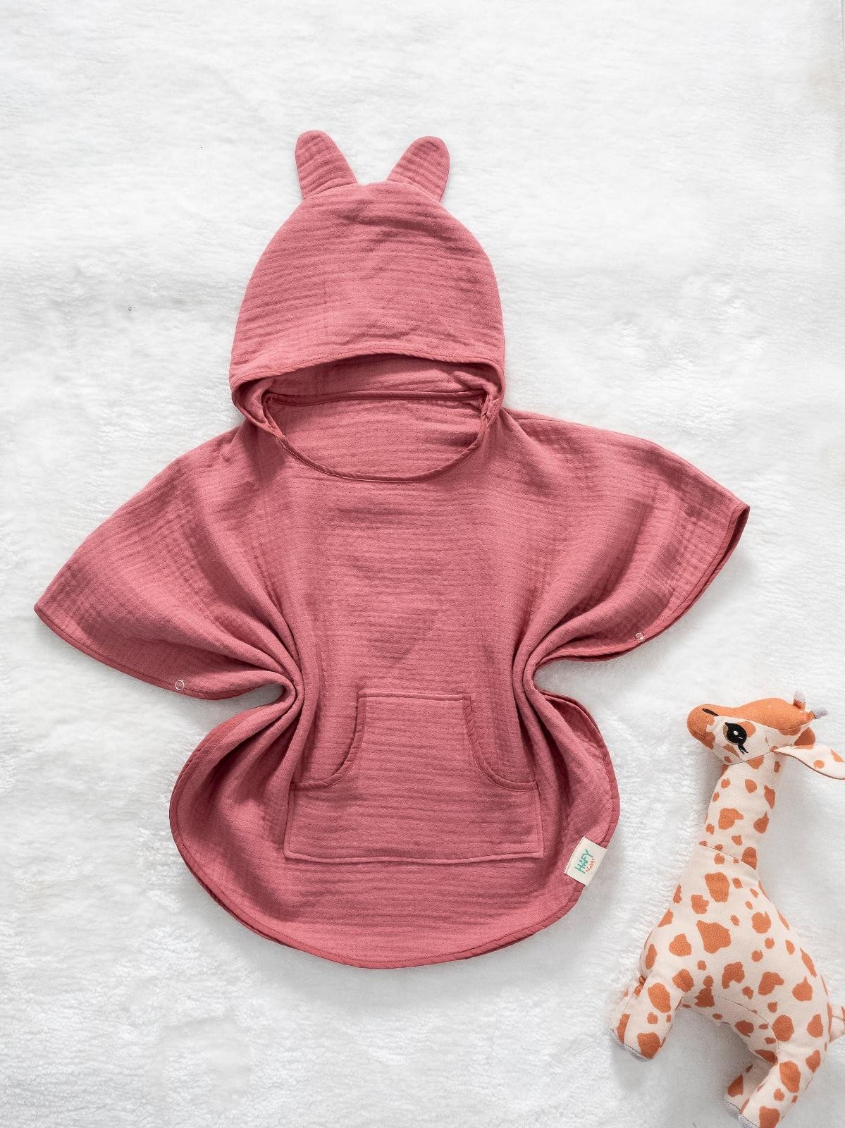 Hafy Baby %100 Organik Pamuklu Pembe 4 Katlı Müslin Panço