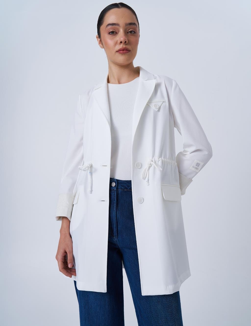 Bel Detaylı Basic Ceket Ekru 13065