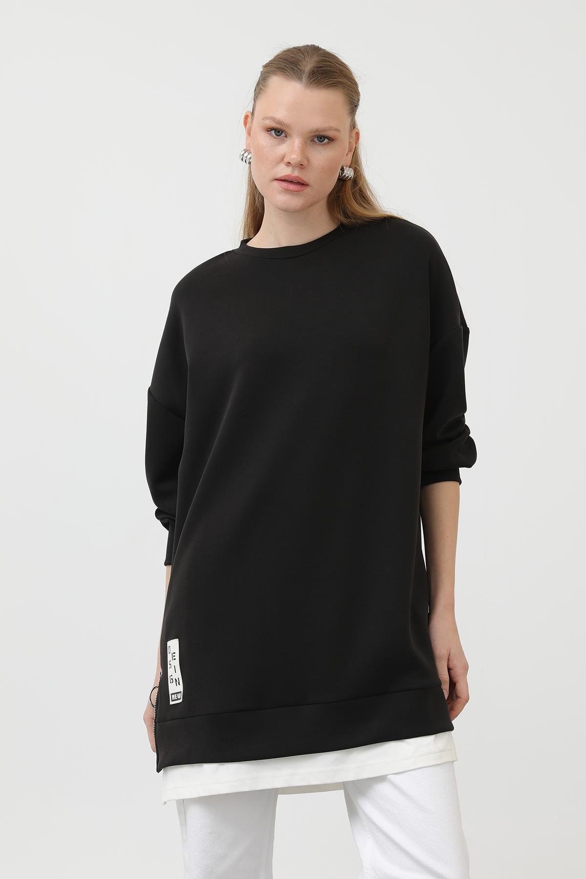 Fermuar Detaylı Siyah Sweatshirt 10613