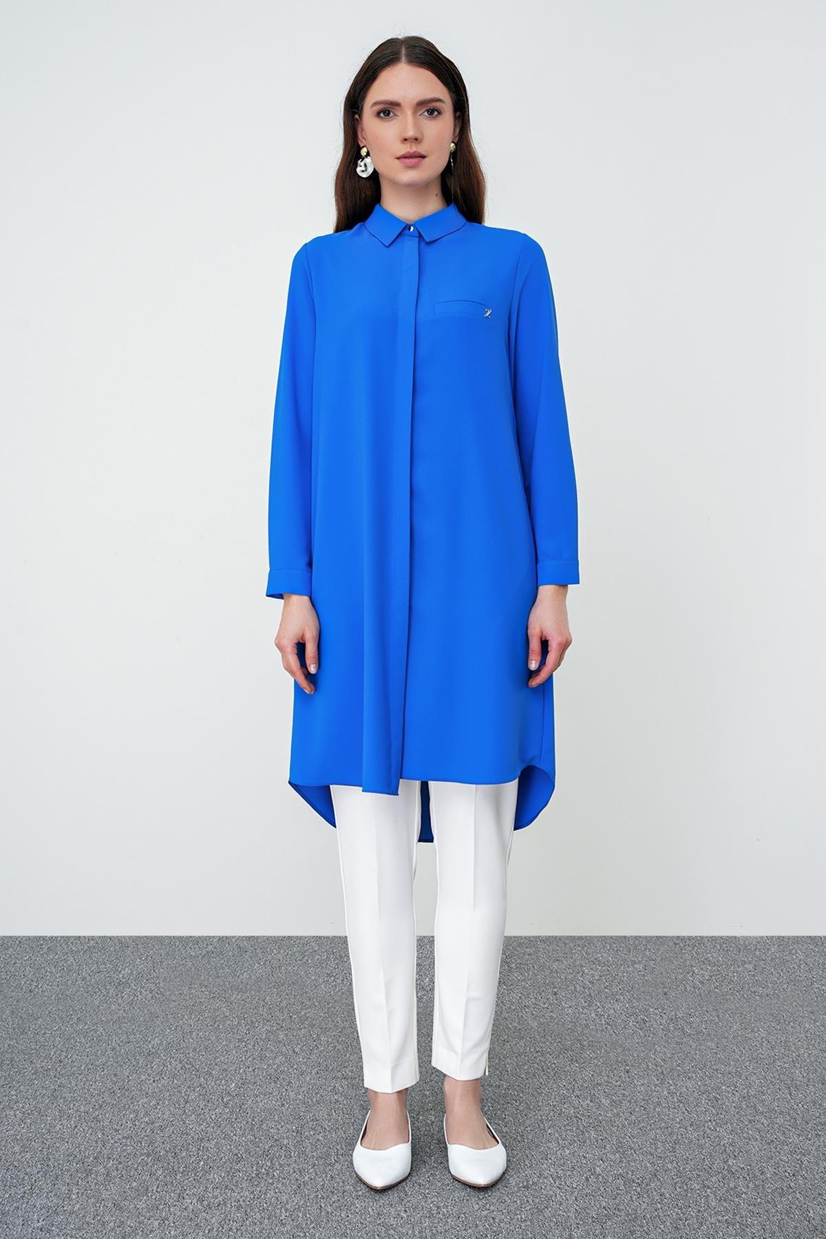 Gizli Düğme Detaylı Tunik Saks T-0767