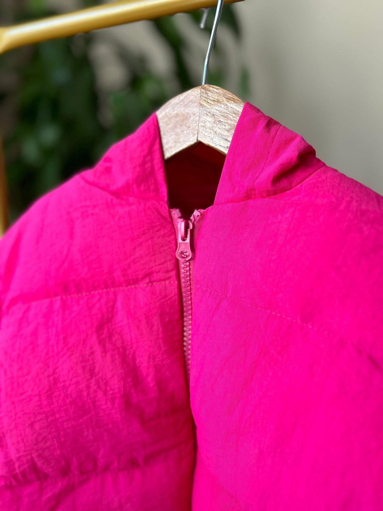 Pembe Kapüşonlu Şişme Mont