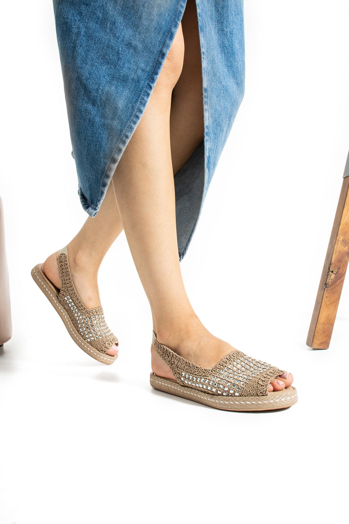 Kadın Taşlı Espadril Ayakkabı Rahat ve Ergonomik