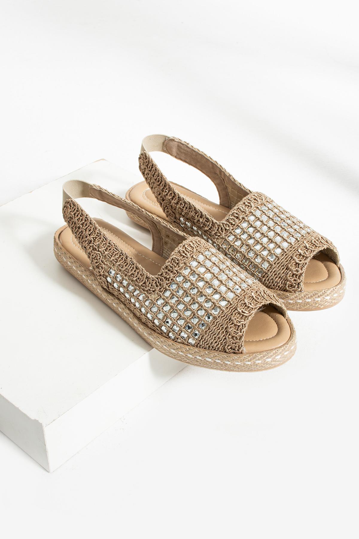 Kadın Taşlı Espadril Ayakkabı Rahat ve Ergonomik