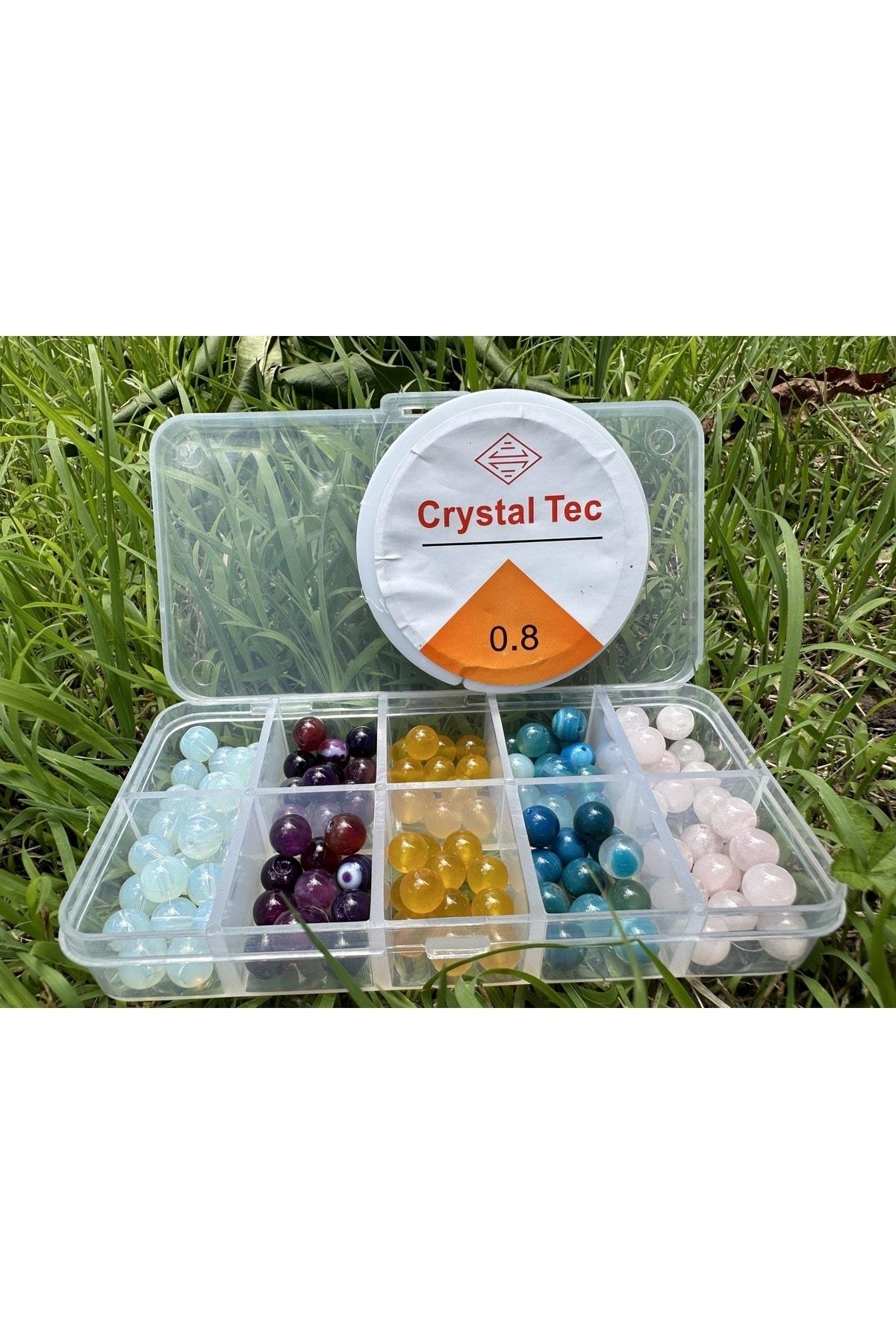 10'lu Mini Kutuda 10 Çeşit Doğal Taş Kutulu Set Bileklik Kolye Küpe Kolye Ucu Yapımı