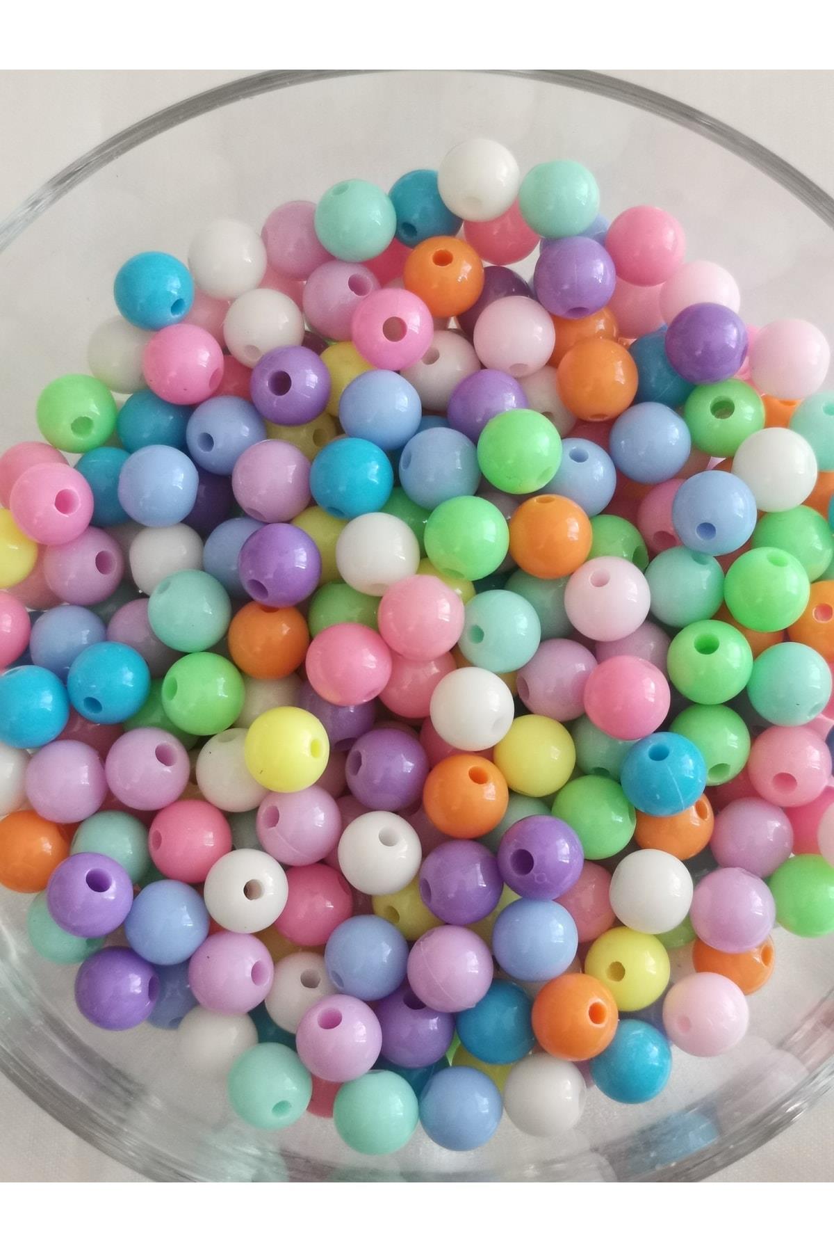 50gr 8mm Pastel Karışık Renkli Yuvarlak Plastik Boncuk , Takı Yapım Boncuğu