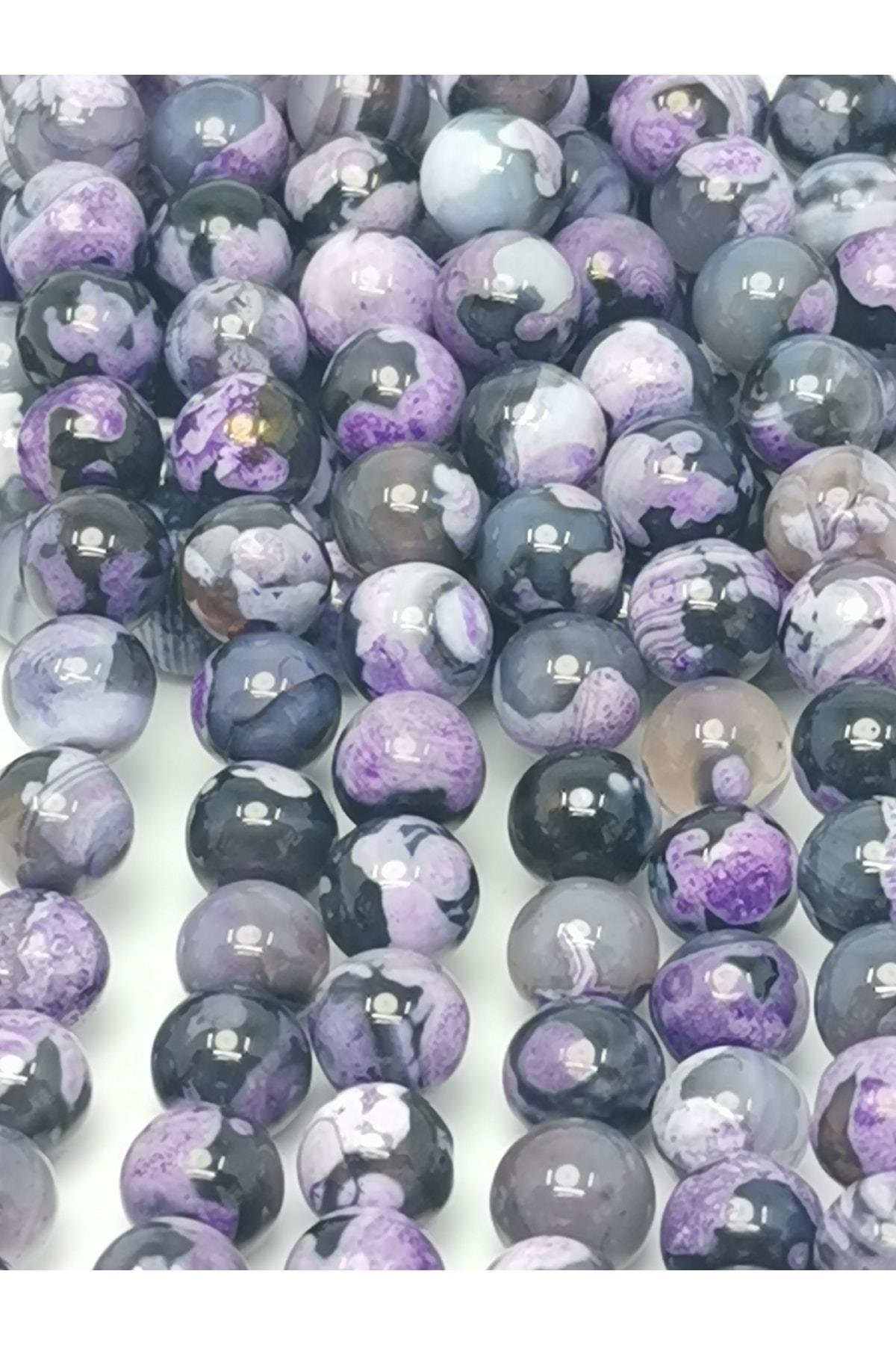 Mor Akik Doğal Taş Dizisi 8mm Doğaltaş