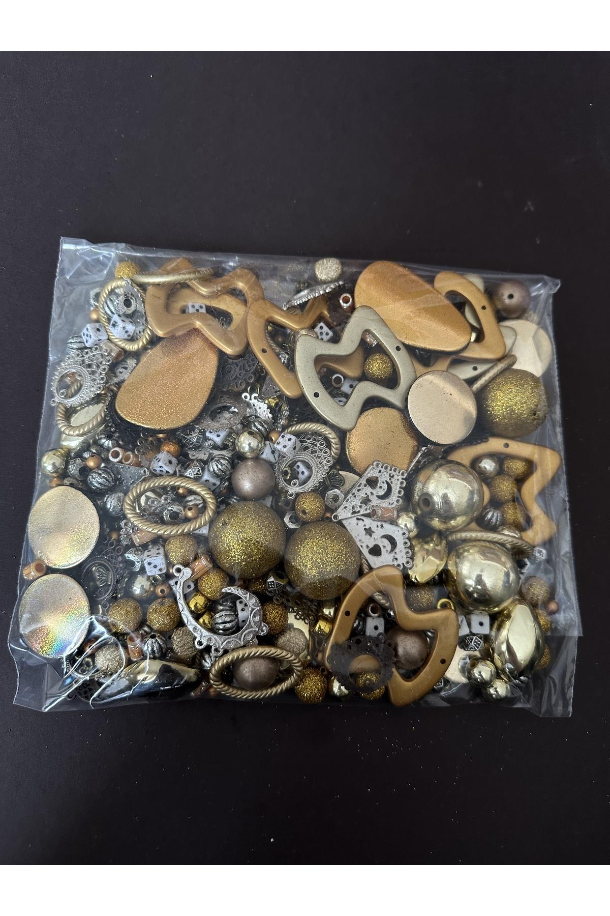 Plastik karışık mix boncuk takı yapım seti 500 gr.çocuk hobi seti sarıset