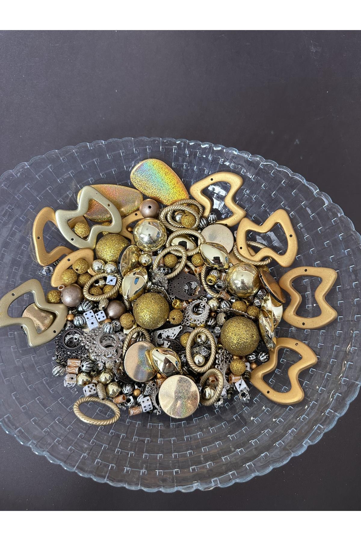 Plastik karışık mix boncuk takı yapım seti 500 gr.çocuk hobi seti sarıset