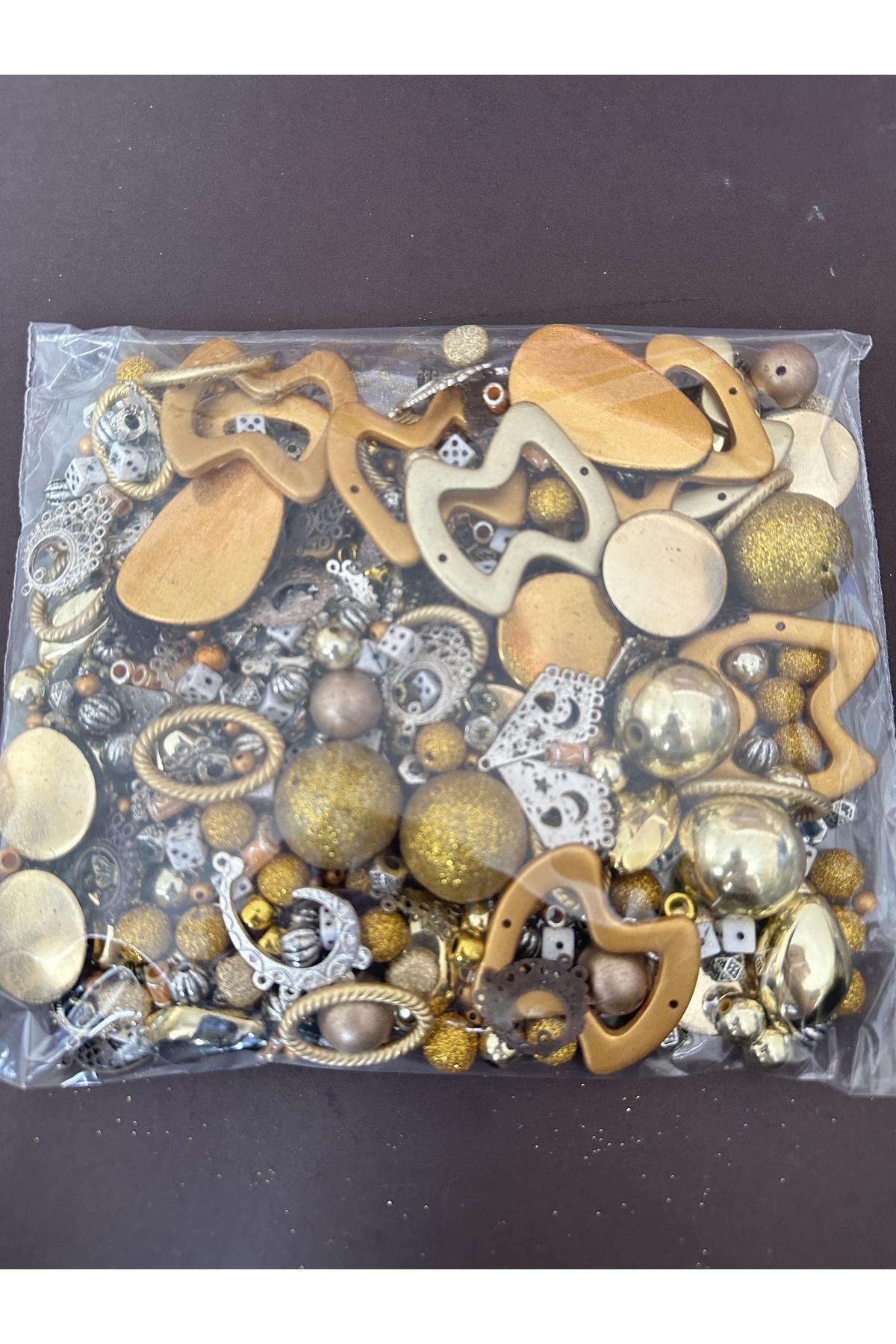 Plastik karışık mix boncuk takı yapım seti 500 gr.çocuk hobi seti sarıset