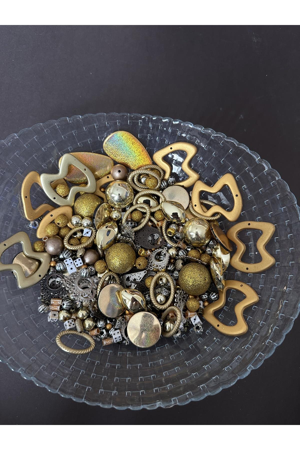 Plastik karışık mix boncuk takı yapım seti 500 gr.çocuk hobi seti sarıset