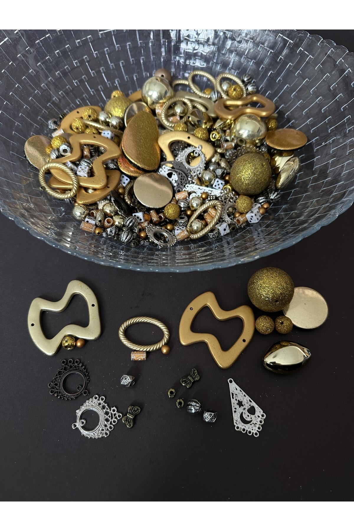 Plastik karışık mix boncuk takı yapım seti 500 gr.çocuk hobi seti sarıset