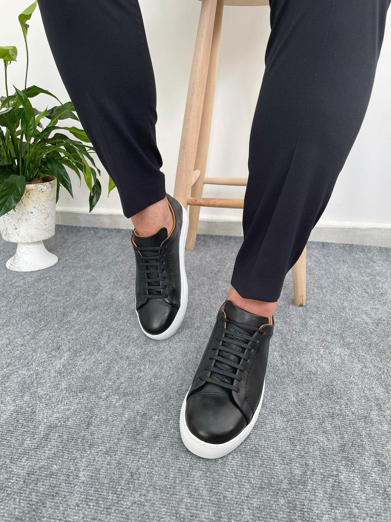 Erkek Deri Sneaker Ayakkabı Siyah