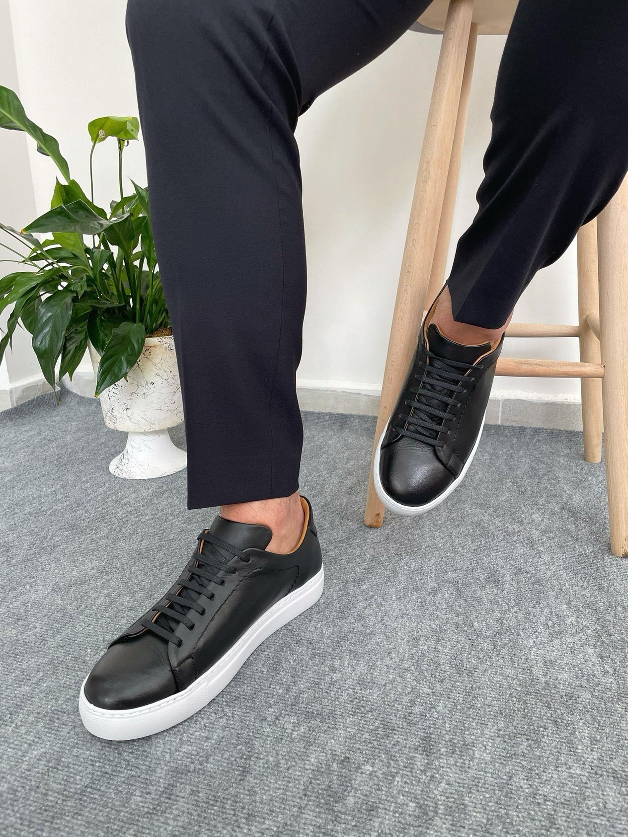 Erkek Deri Sneaker Ayakkabı Siyah
