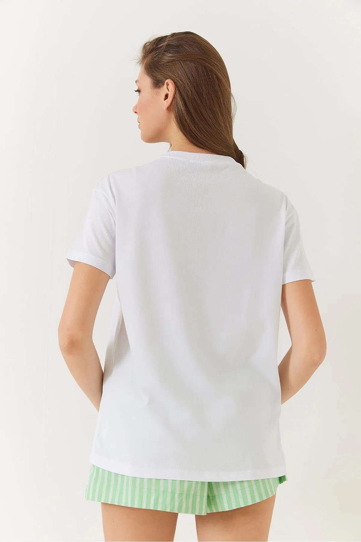 Ayıcık Nakışlı İki İp Oversiz TshirtKADIN T-SHİRT