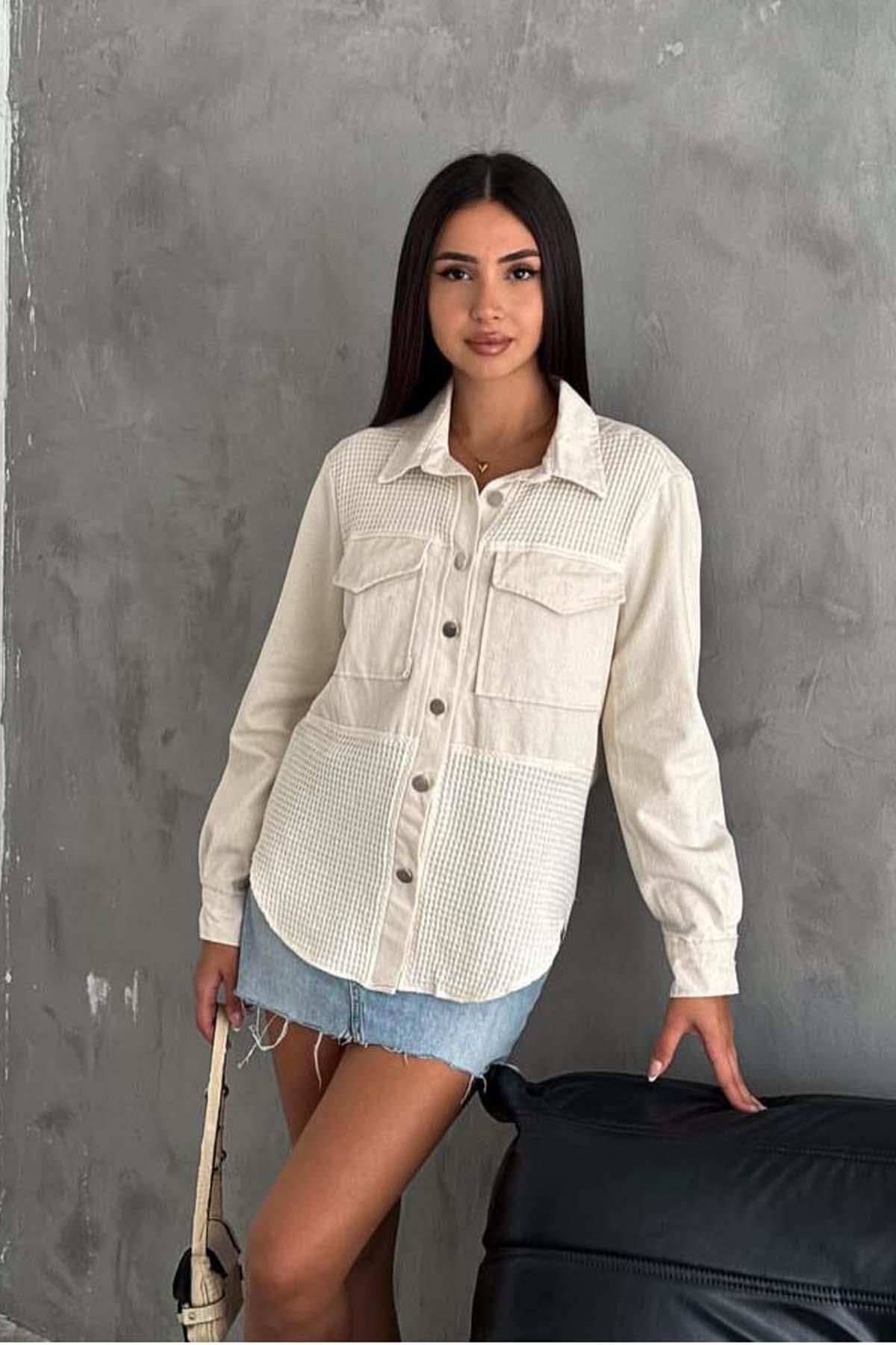 Çift Cep Gabardin GömlekKADIN GÖMLEK