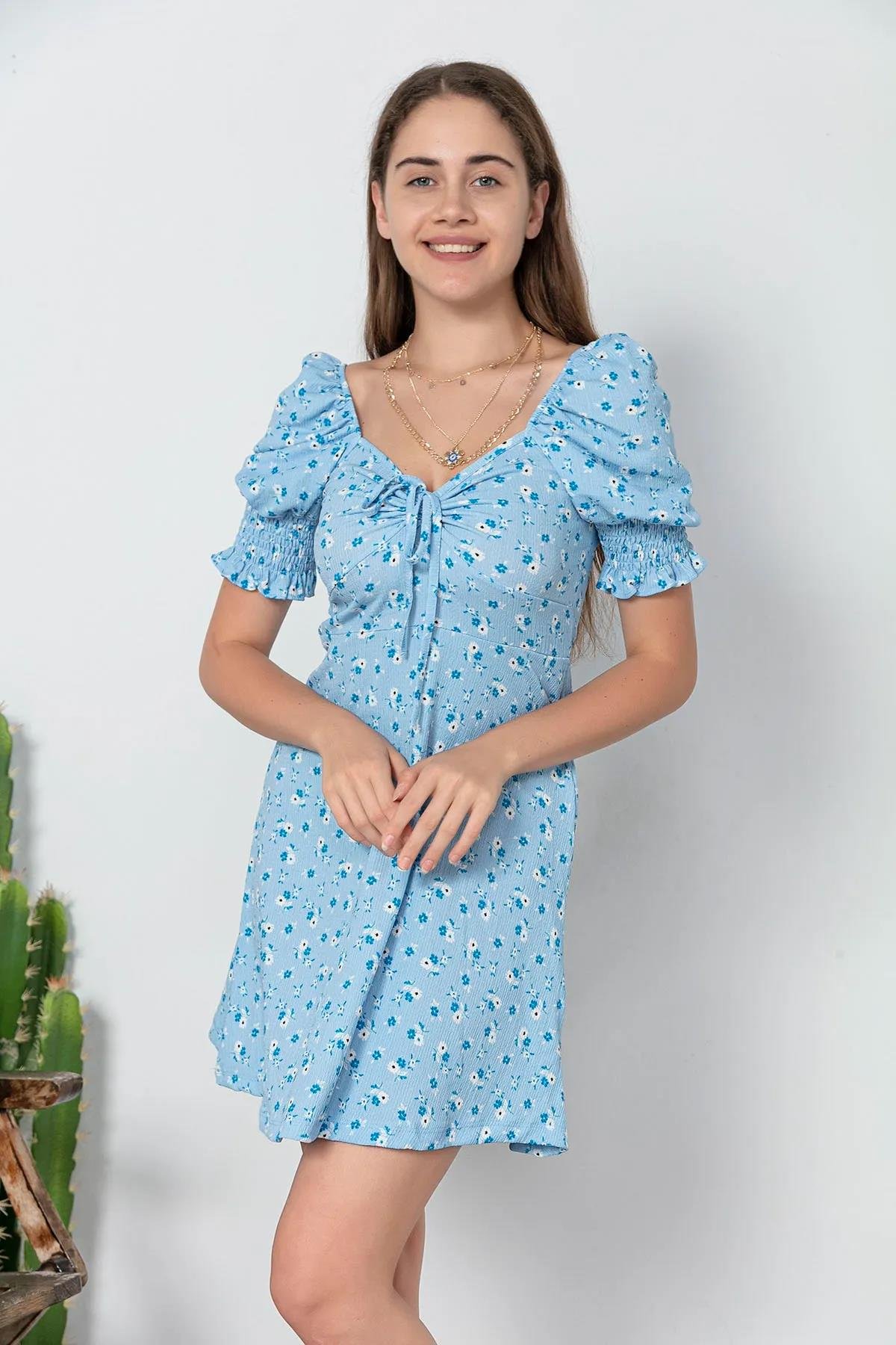 Kolu Sıkmalı Çiçekli ElbiseKADIN ELBİSE
