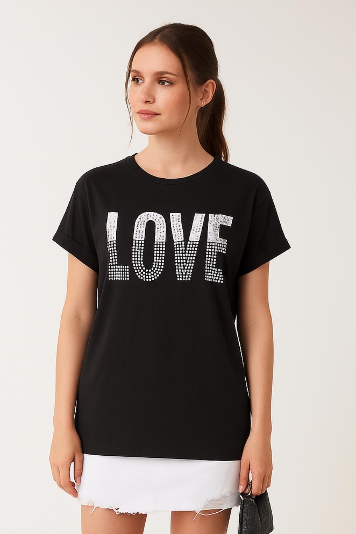 Love Baskılı Salaş TshirtKADIN T-SHİRT