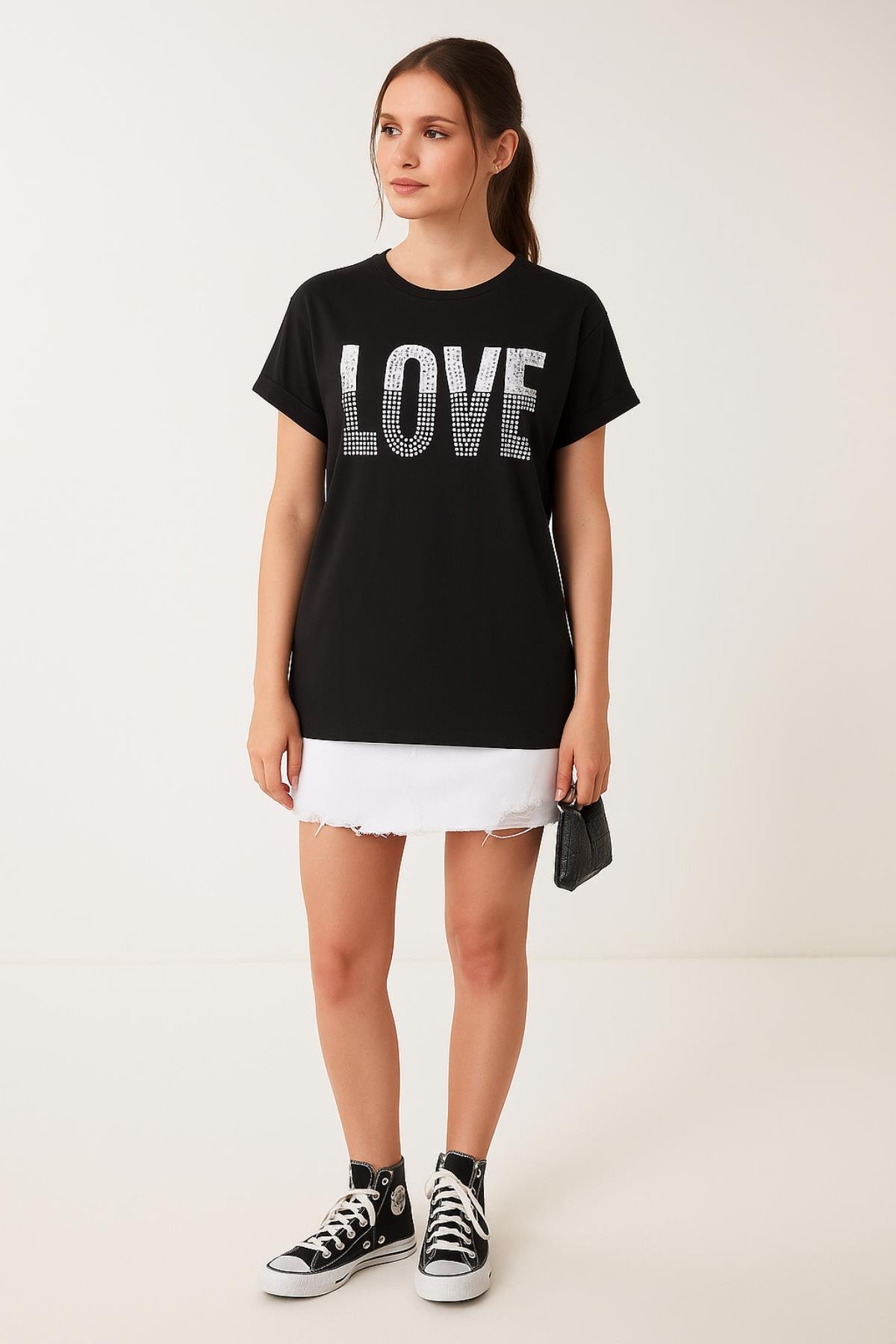 Love Baskılı Salaş TshirtKADIN T-SHİRT