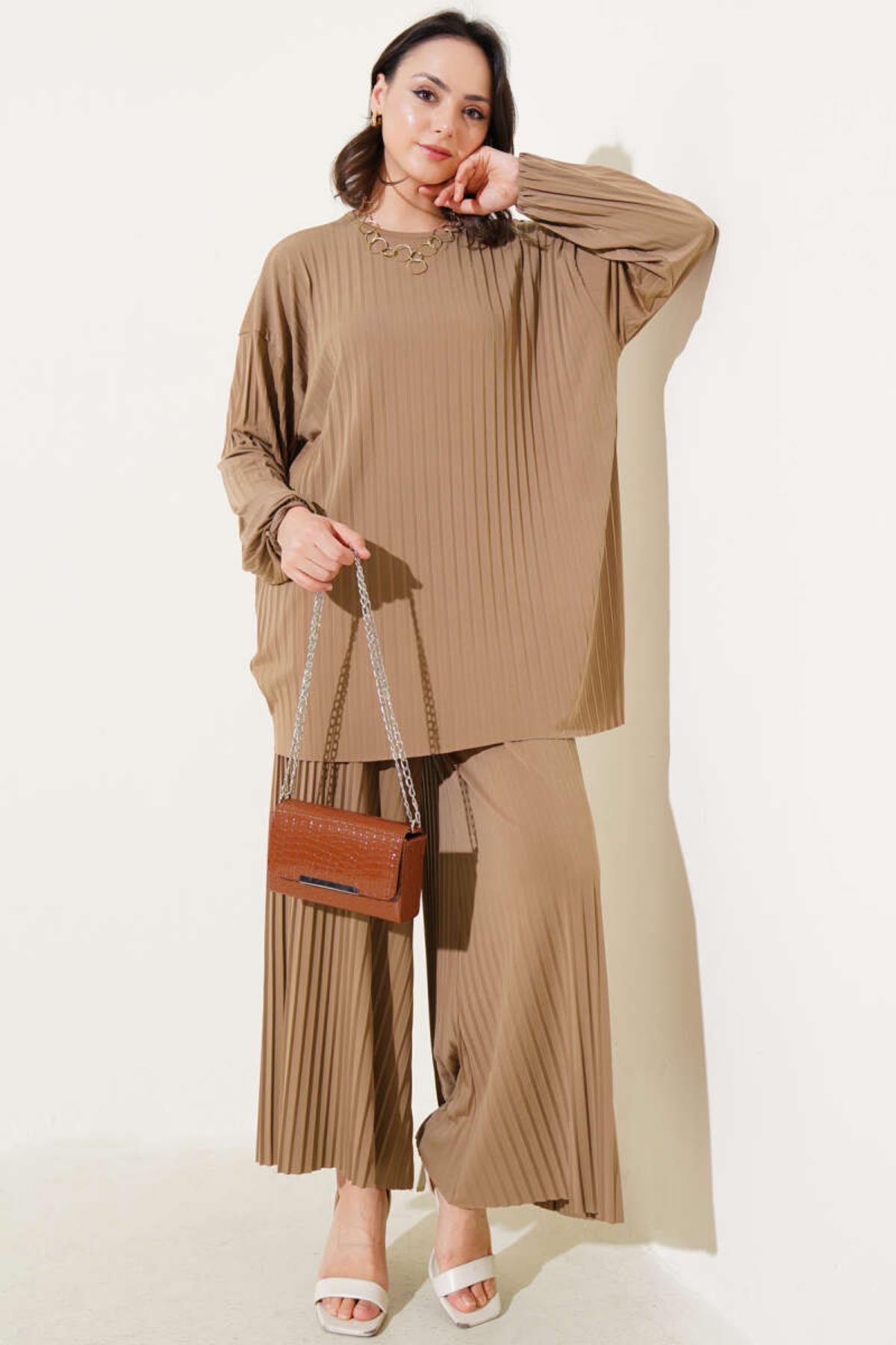 Pileseli Sandy Tunik Pantolon İkili Takım