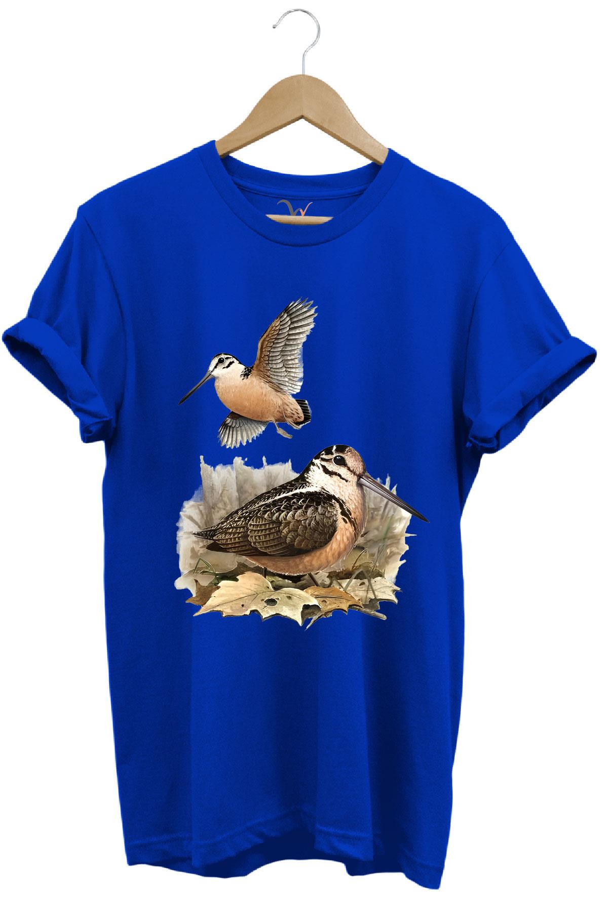 Avcılık Hunter Çulluk Avcılığı Baskılı %100 Pamuk Regular Fit T-Shirt - Mavi
