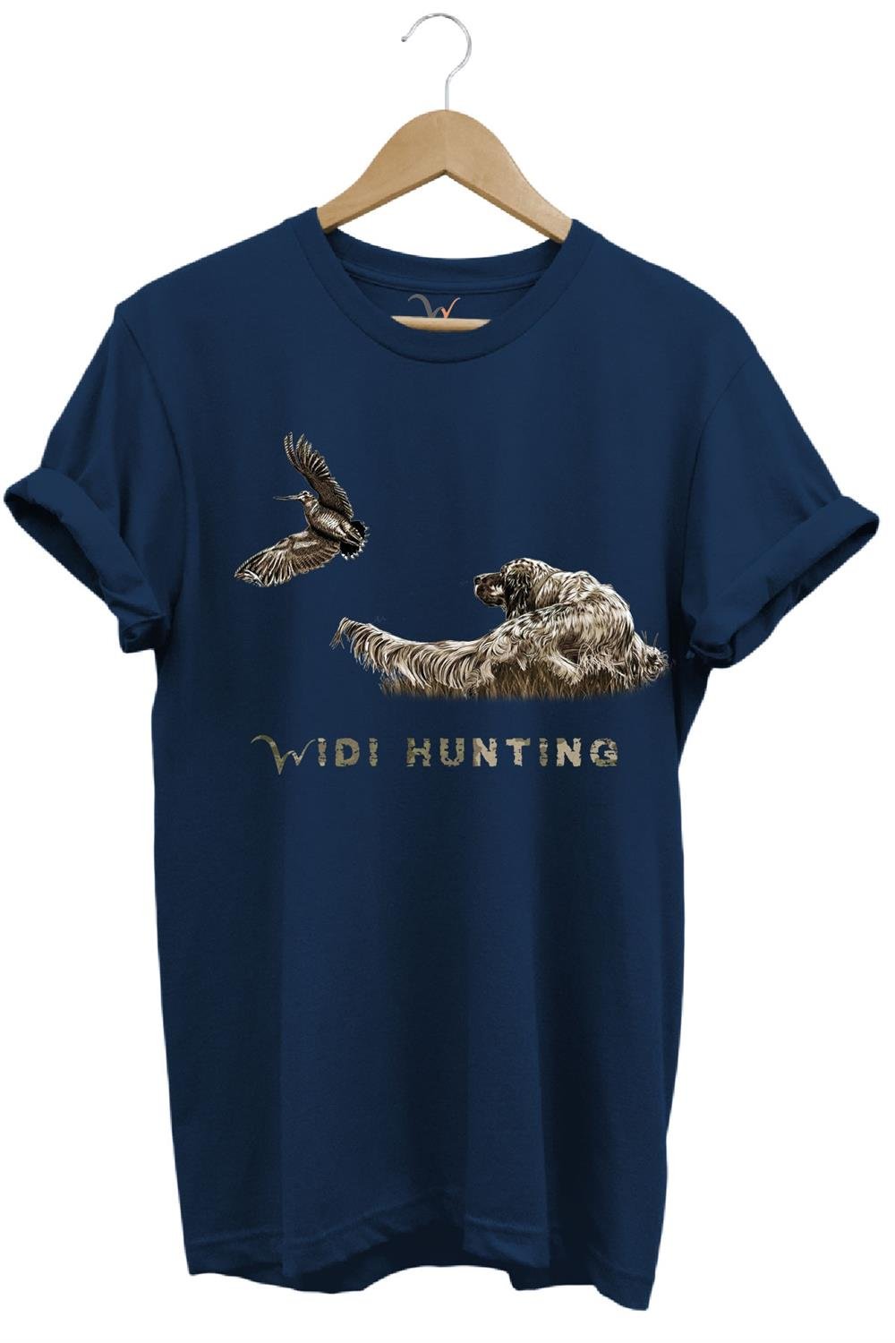 Avcılık Widi Hunting Çulluk Fermalı English Setter Tasarım Baskılı %100 Pamuk Regular Fit T-Shirt - Lacivert