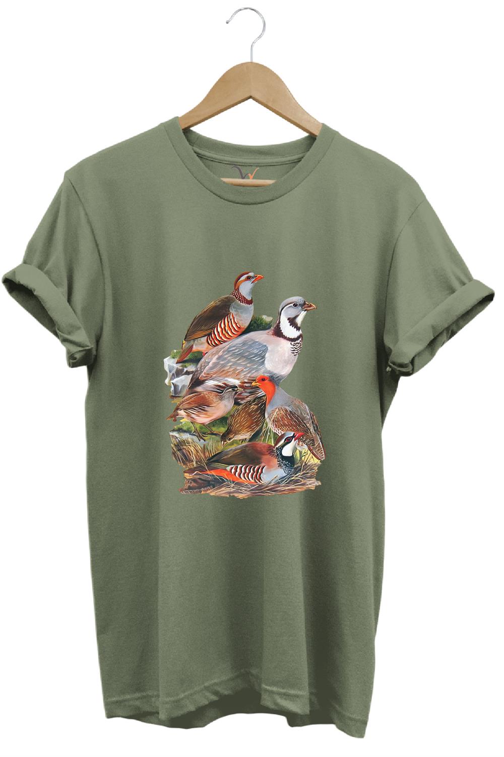 Hunter Avcılık Keklik Avcılığı Vahşi Yaşam Baskılı Regular Fit %100 Pamuk T-Shirt - Haki