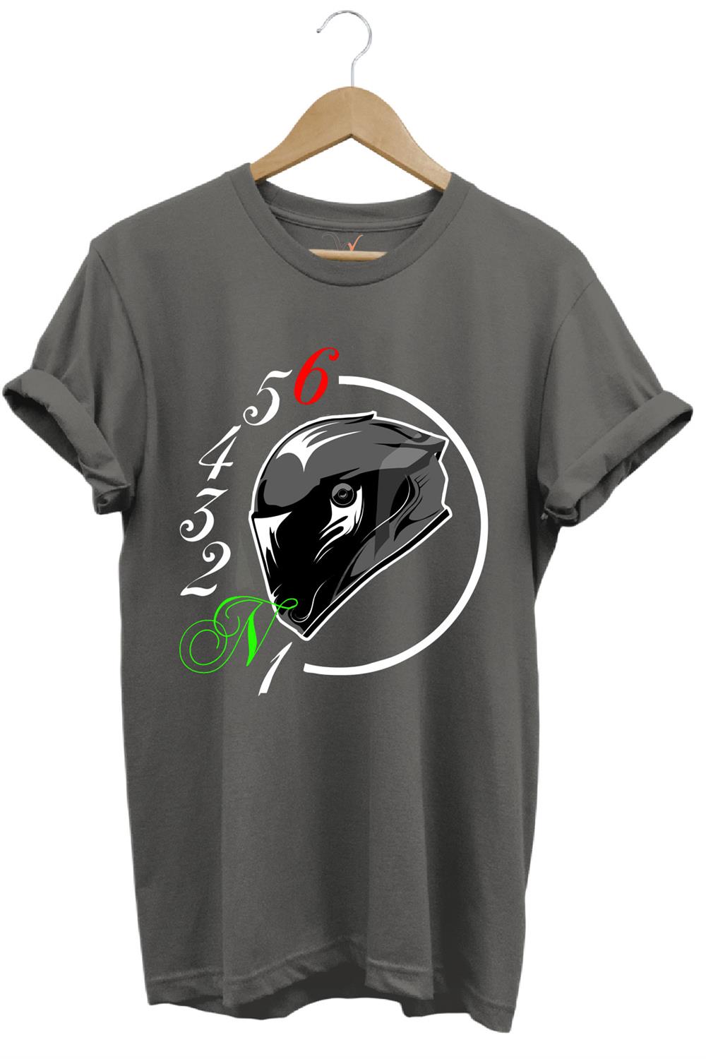 Motorcu Motorsiklet Vites Geçişleri ve Kask Tasarımlı 1N23456 %100 Pamuk Regular Fit T-Shirt - Antrasit