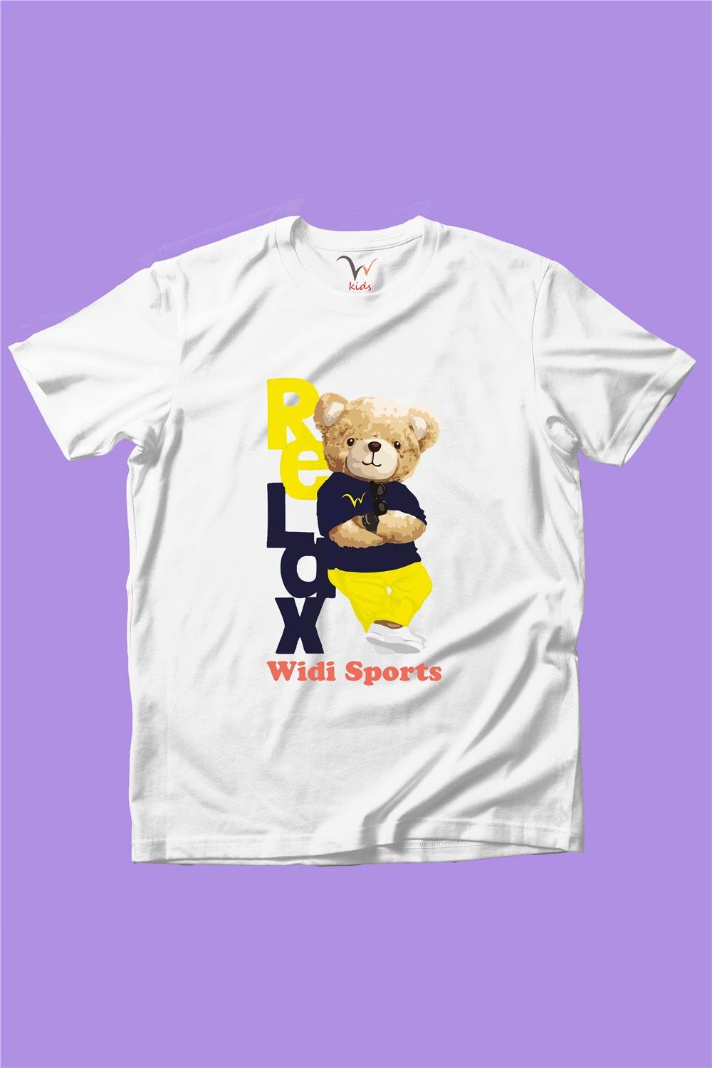 Relax Ayı Tedy Sevimli Cool Ayıcık Baskılı %100 Pamuk Erkek Çocuk Kız Çocuk T-Shirt - Beyaz