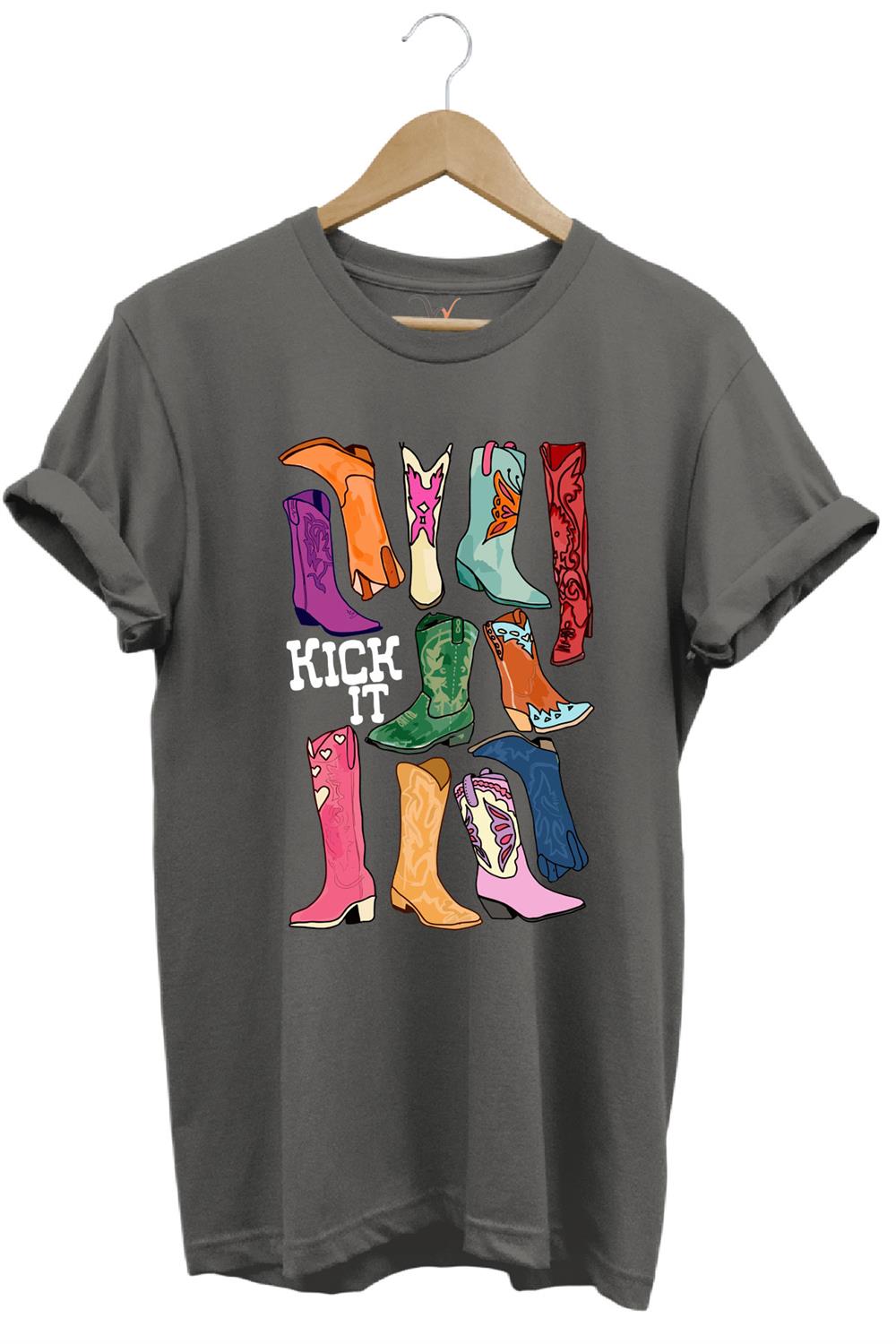Unisex Cowgirl Kovboy Çizme Baskılı %100 Pamuk Regular Fit Bisiklet Yaka T-Shirt - Antrasit