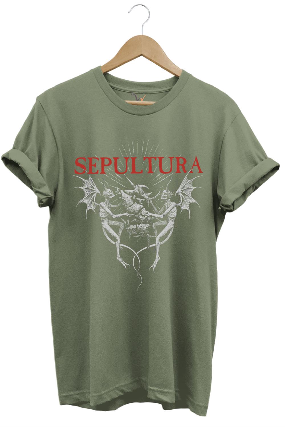 Unısex Sepultura Cavalera Metal Rock Music Brazil Müzik Baskılı %100 Pamuk Regular Fit T-Shirt - Haki