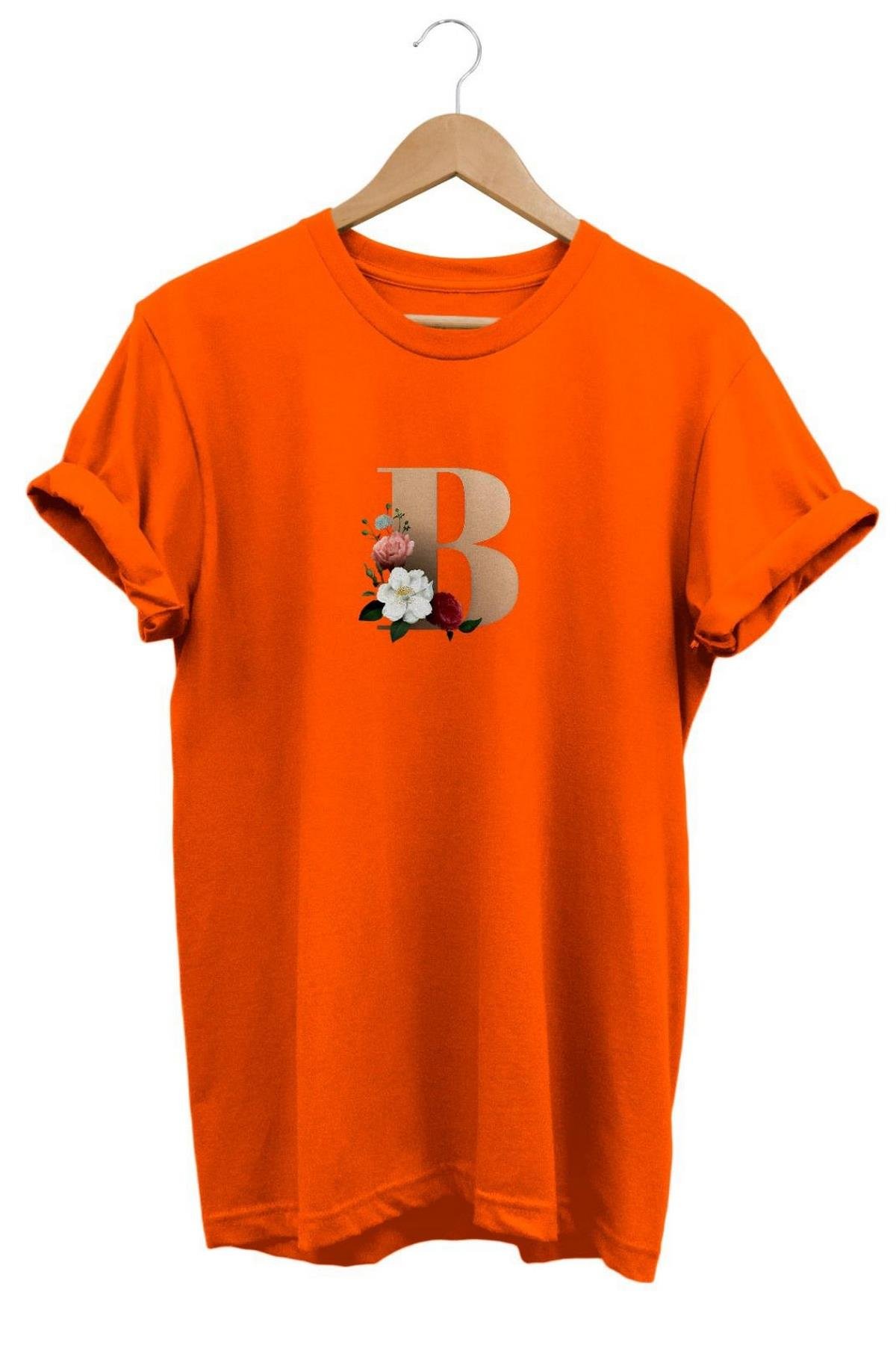 Widi B Harf Baskılı T-Shirt Turuncu