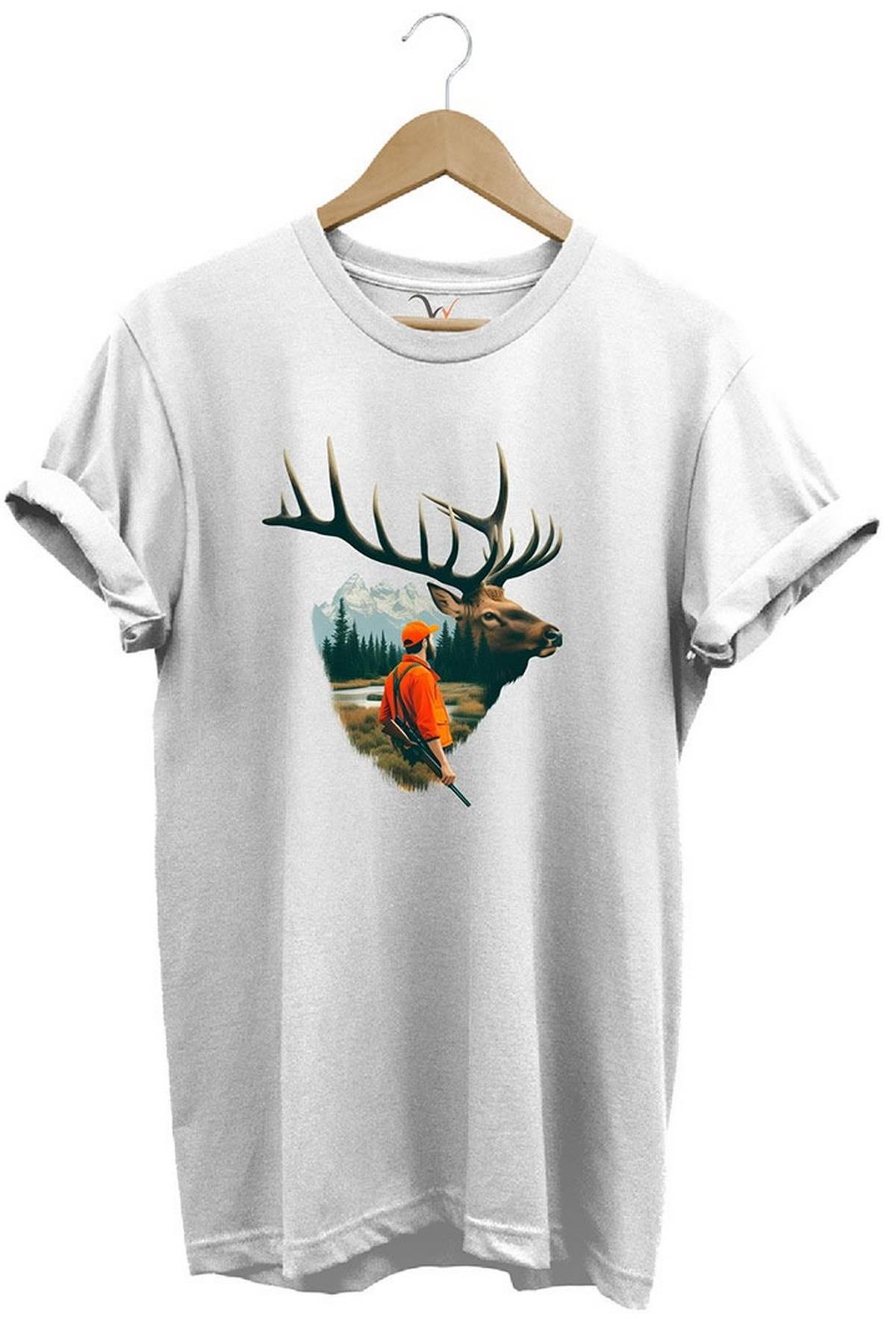 Widi Deer Hunting Baskılı T-Shirt Beyaz