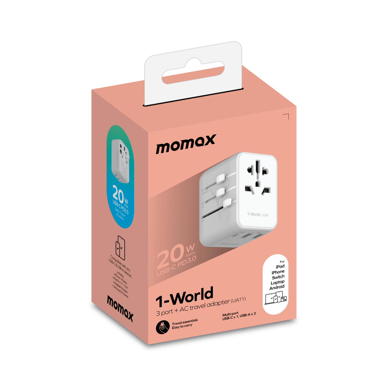 MOMAX WORLD 3 PORTLU SEYAHAT ŞARJ CİHAZI 20W