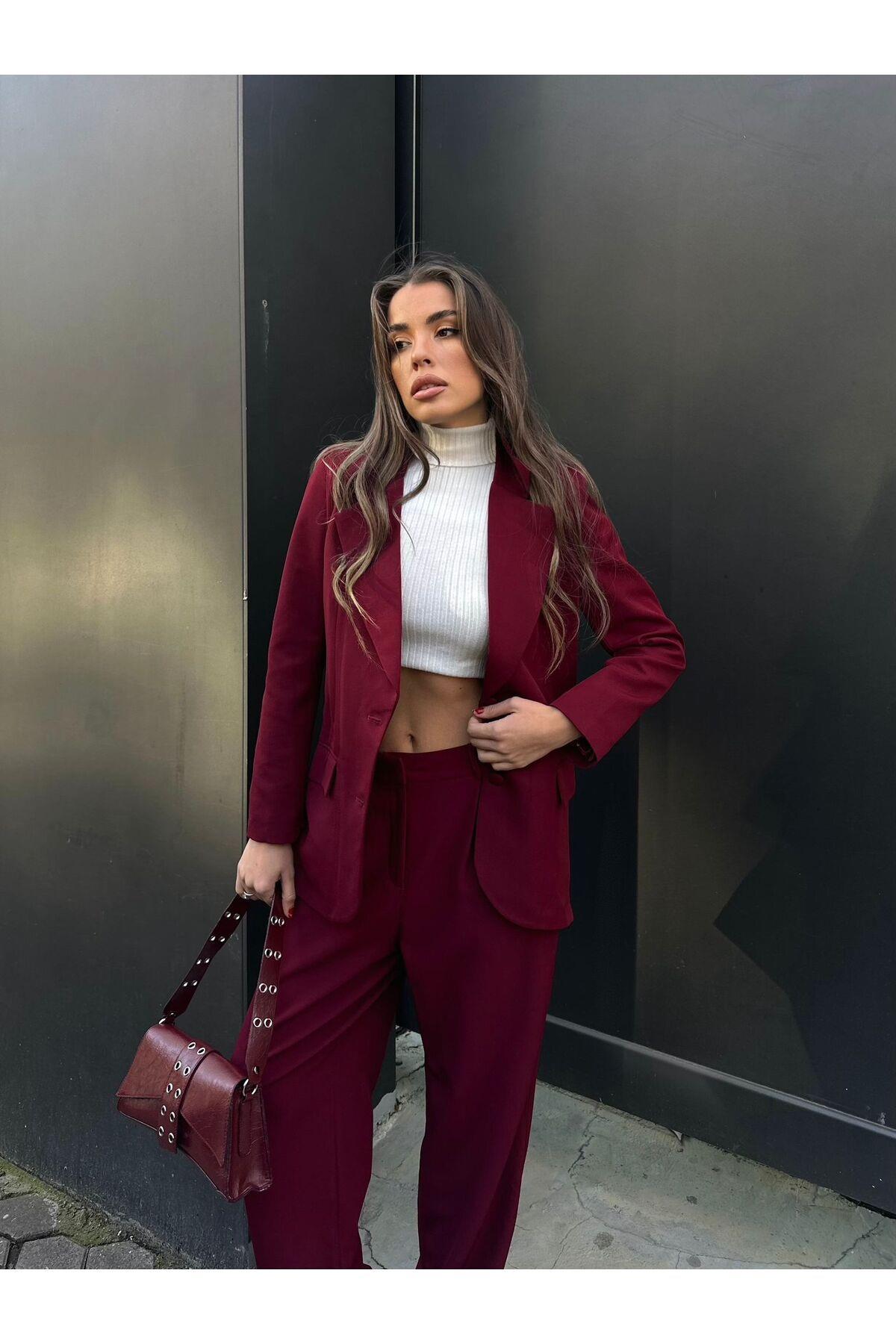 Kadın Içi Astarlı Blazer Ceket Pantolon Takım 87778