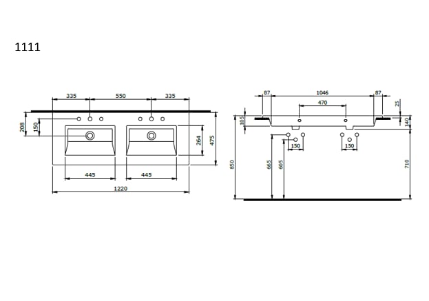 Bocchi Milano Çift Gözlü Lavabo 120 cm Parlak Beyaz