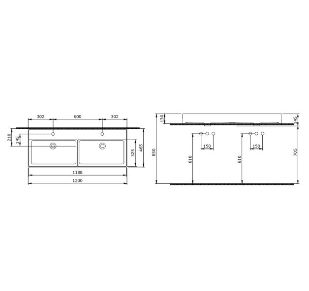 Bocchi Milano Çift Gözlü Lavabo 120 cm Mat Mint Yeşil
