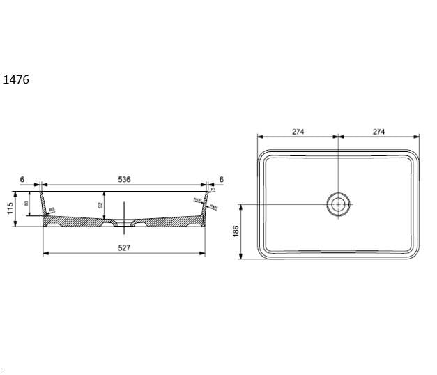 Bocchi Slim Line Dikdörtgen İnce Kenar Lavabo 55x38 cm Mat Buz Mavisi