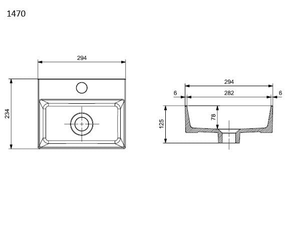 Bocchi Sottile Slim Line Dikdörtgen Lavabo 30x24 cm Mat Beton