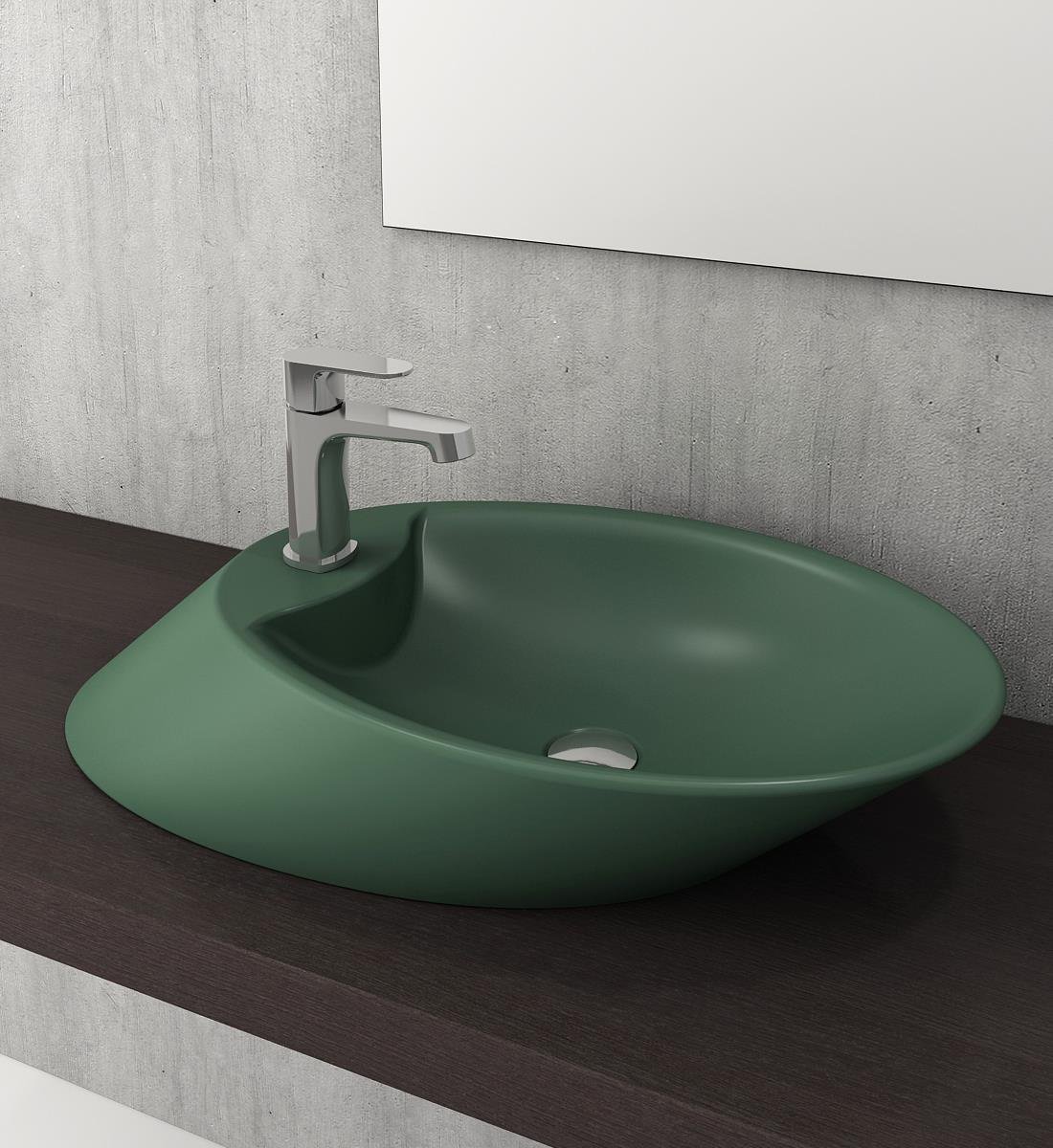 Bocchi Vessel Batarya Banklı Çanak Lavabo 70 cm Mat Yeşil