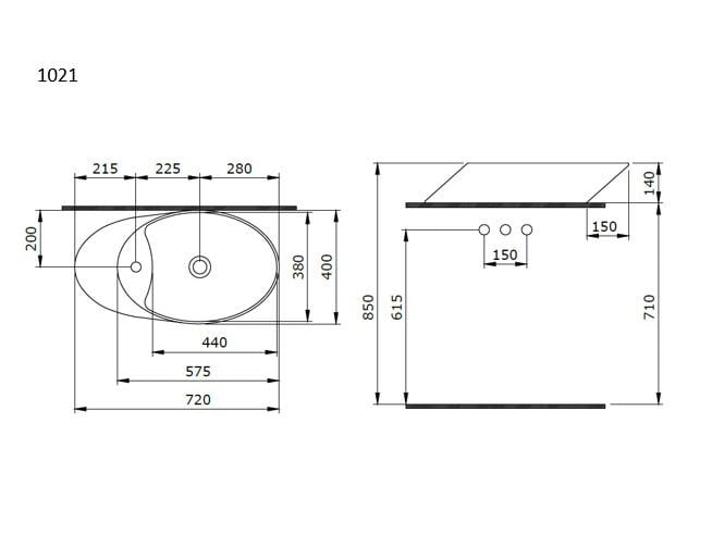 Bocchi Vessel Batarya Banklı Çanak Lavabo 70 cm Parlak Siyah