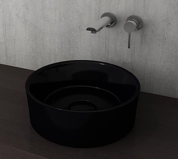 Bocchi Vessel Yuvarlak Çanak Lavabo 38 cm Parlak Siyah