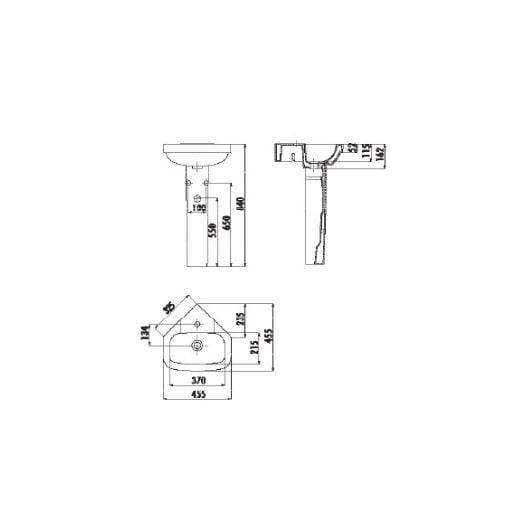 CREAVİT VT145 Vitroya Köşe Lavabo 45 cm