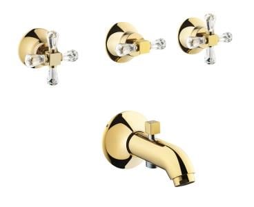 Juno Crystals from Swarovski Ankastre banyo bataryası (el duşu çıkışlı-sıva üstü grubu) altın
